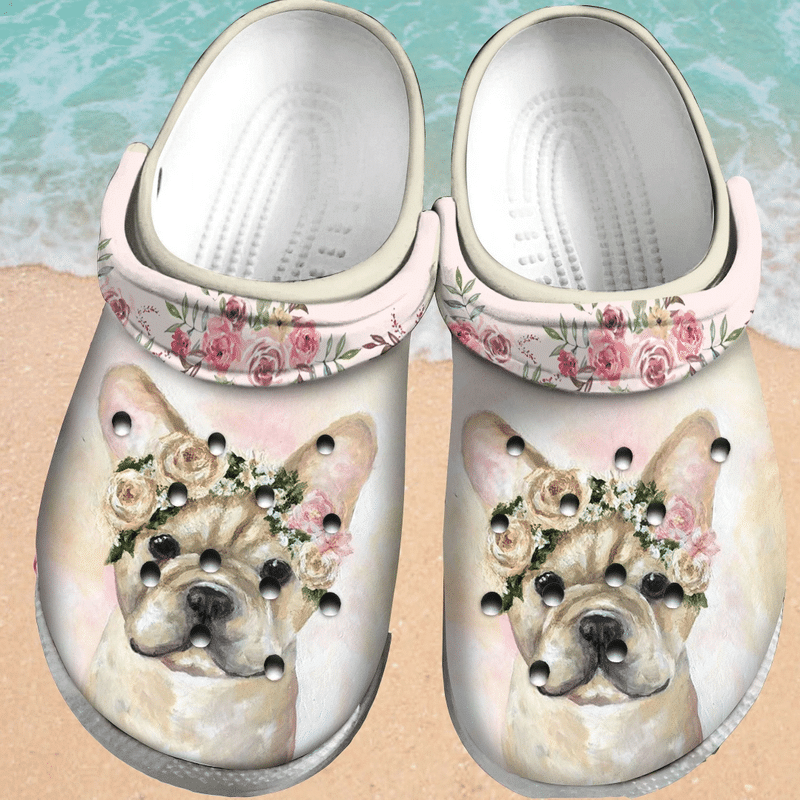 Bulldog Flower Rubber Crocs Crocband Clogs Comfy Footwear Tl97