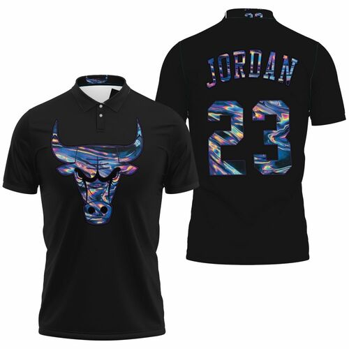 Bulls Michael Jordan Iridescent Holographic Black Jersey Inspired Polo Shirt Model A3186 All Over Print Shirt 3d T-shirt