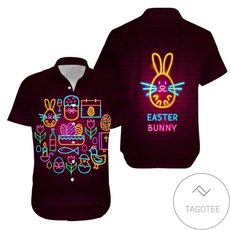 Bunny Icon Neon Happy Easter Day Hawaiian Aloha Shirts V