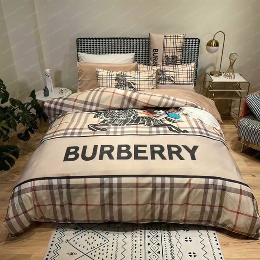 Burberry Logo In Trendy Burberry Check Bedding Set