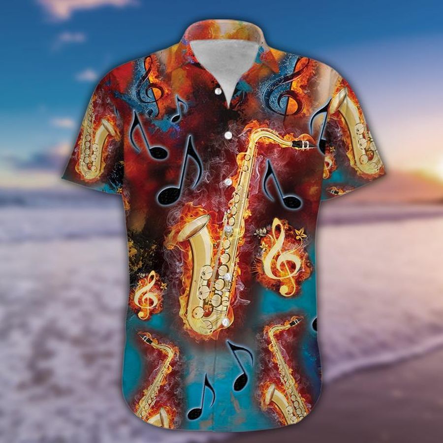 Burning Melodies Of Saxophone Hawaiian Shirt Pre10421, Hawaiian shirt, beach shorts, One-Piece Swimsuit, Polo shirt, funny shirts, gift shirts