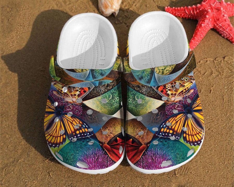 Butterfly Illusion Art Watercolor Rubber Crocs Crocband Clogs, Comfy Footwear