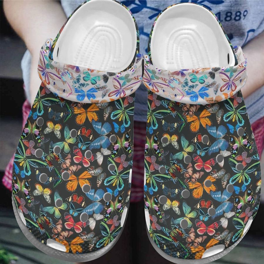 Butterfly Personalize Clog Custom Crocs Fashionstyle Comfortable For Women Men Kid Print 3D Whitesole Colorful