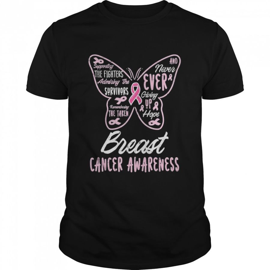 Butterfly Pink Supporting Fighters Breast Cancer Awareness T-Shirt