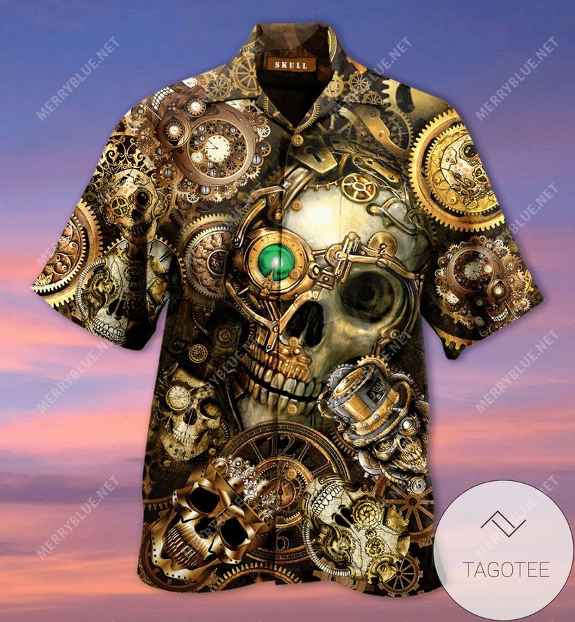 Buy Amazing Steampunk Skull Authentic Hawaiian Shirt 2022