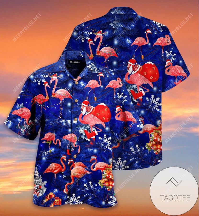 Buy Flamingo Christmas Blue Sky Hawaiian Aloha Shirts H