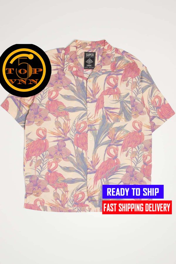 BUY NOW Apricot Orchid Flamingo Print Hawaiian Shirt