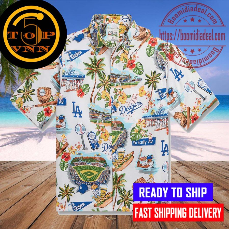 BUY NOW Dodgers Stadium Memory Collection Pattern Hawaiian Shirt