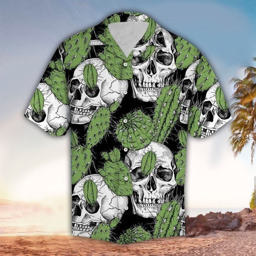 Cactus Skull Pattern Tropical For Button Down Aloha Hawaii Shirt