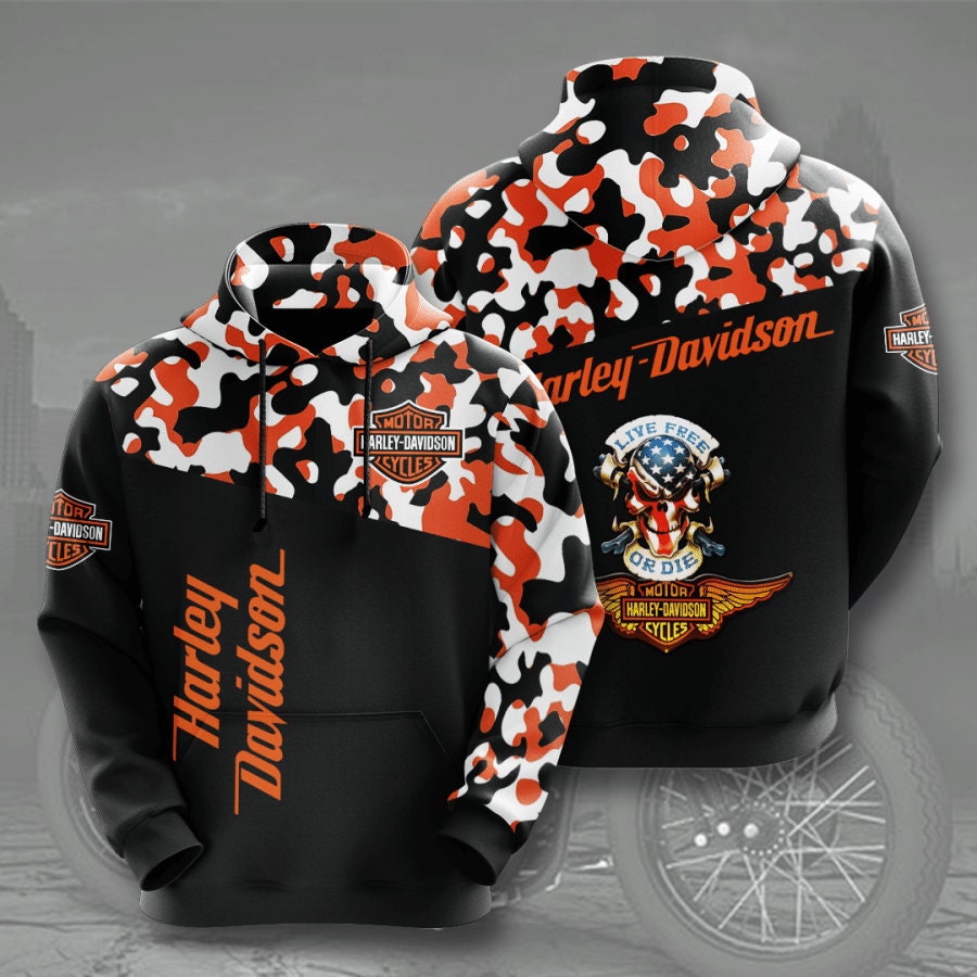 Camo Organge Many Wear Motorcycles Harley Davidson 3d Zip Hoodie