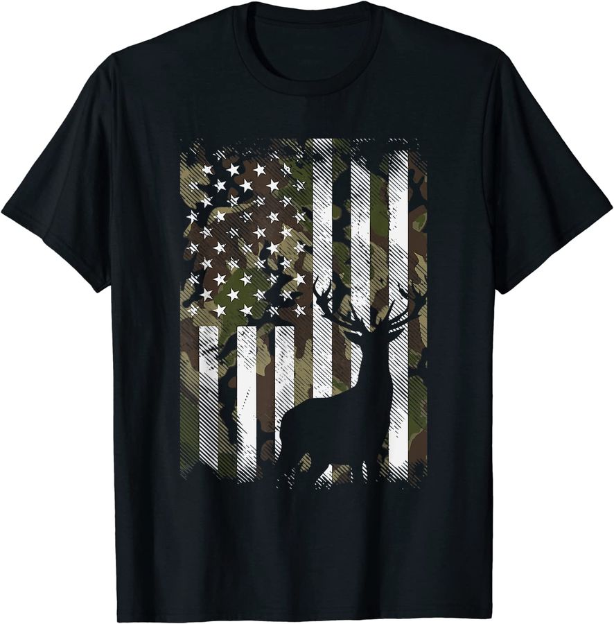 Camo US Flag Deer Elk Buck Camoflage Hunting Hunter Dad Gift