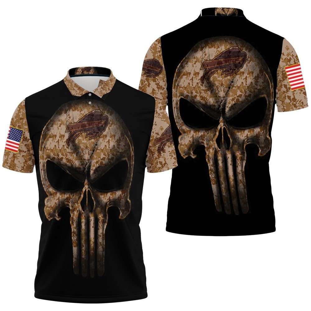 Camouflage Skull Buffalo Bills American Flag Polo Shirt All Over Print Shirt 3d T-shirt