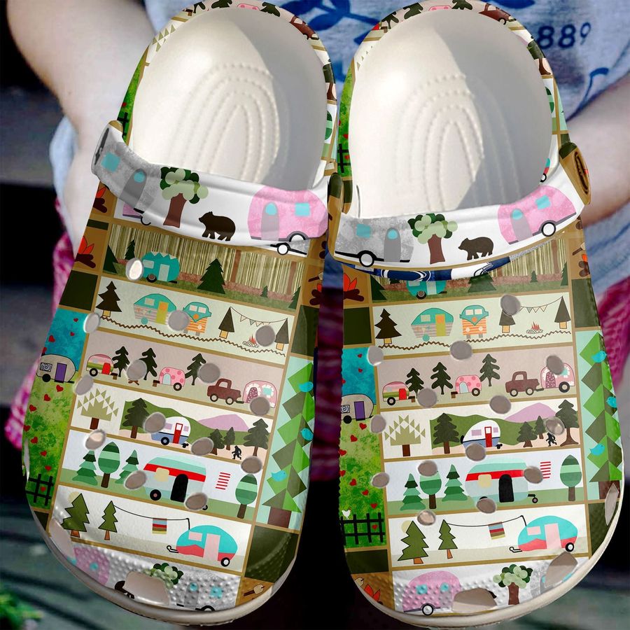 Camper Day Shoes - Camping In Wood Crocs Clog Birthday Gift For Boy Girl