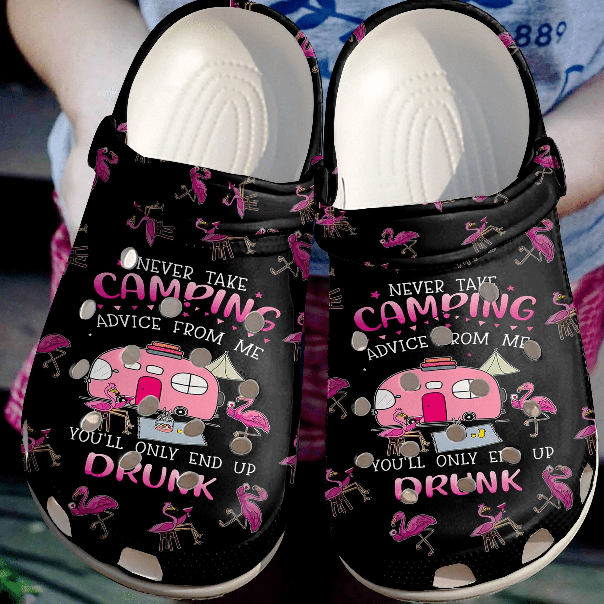Camping Advices From Me Flamingo And Bus Camp Gift For Lover Rubber Crocs Crocband Clogs, Comfy Footwear