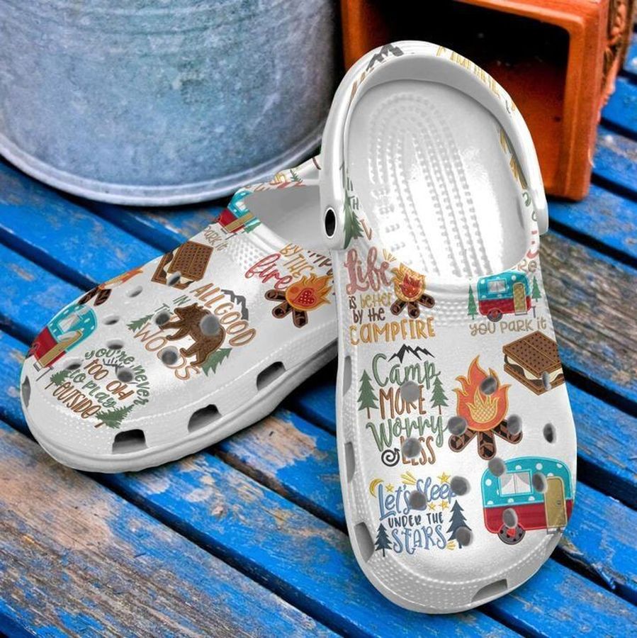 Camping Camp More Worry Less Sku 454 Crocs Clog Shoes