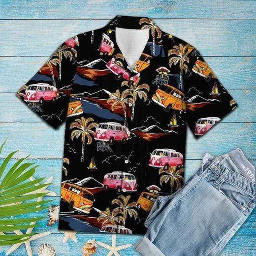 Camping Car Black Hawaiian Shirt Pre13441, Hawaiian shirt, beach shorts, One-Piece Swimsuit, Polo shirt, funny shirts, gift shirts, Graphic Tee