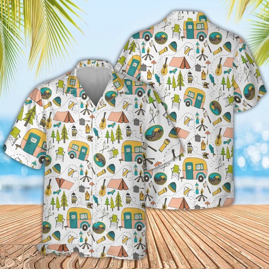 Camping Pattern Short Sleeve Hawaiian Shirt