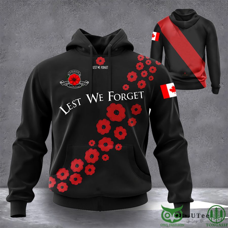 Canadian Lest We Forget Red Poppy Flower Patriotic Honor Remember Day 3D Hoodie
