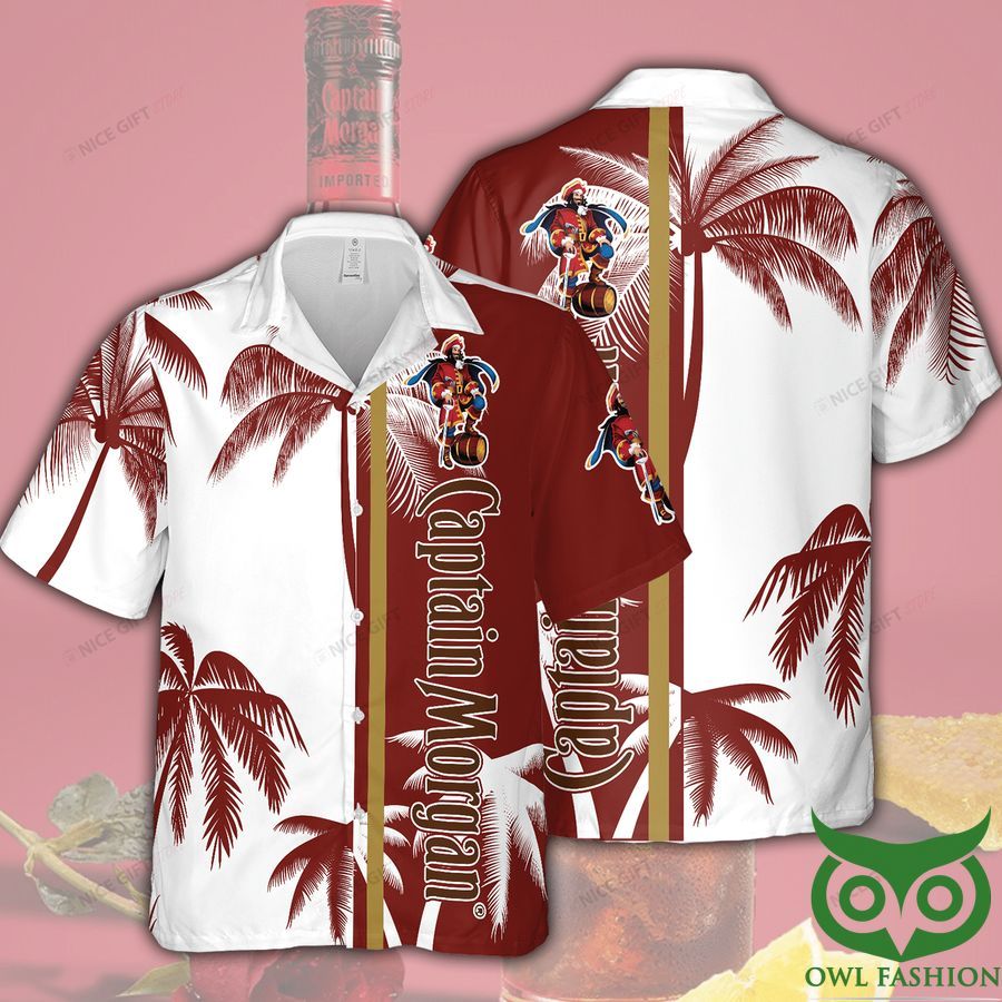 Captain Morgan Palm Tree Dark Red and White Hawaiian Shirt
