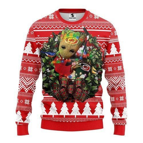 Carolina Hurricanes Groot Hug Ugly Christmas Sweater All Over Print