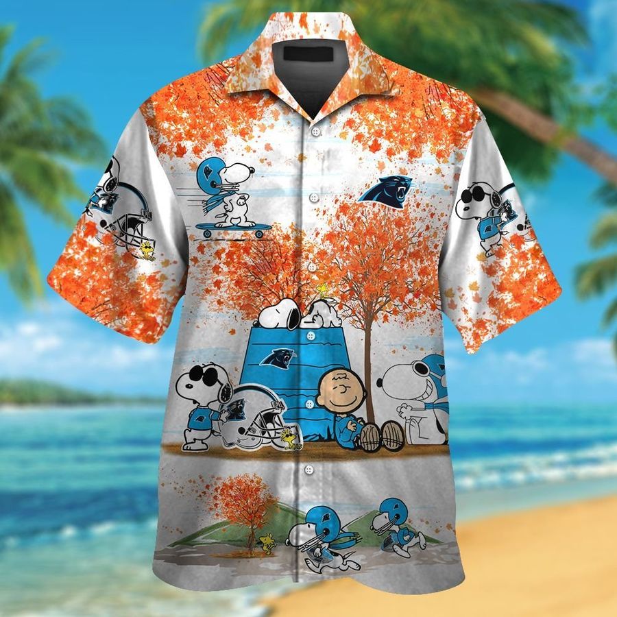 Carolina Panthers Snoopy Autumn Short Sleeve Button Up Tropical Aloha Hawaiian Shirts For Men Women