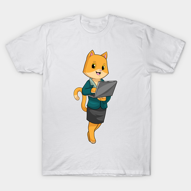 Cat as Secretary with Laptop T-shirt, Hoodie, SweatShirt, Long Sleeve