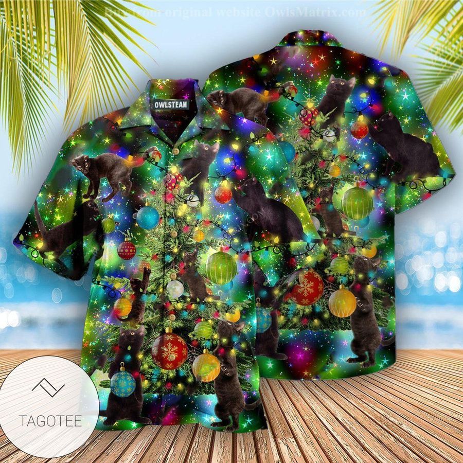 Cat Christmas Lets Get Lit Edition Hawaiian Shirt