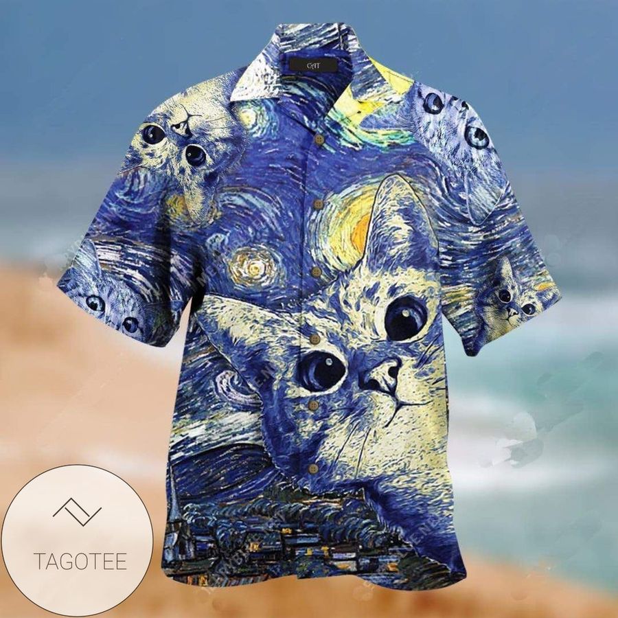 Cat In Starry Night Unisex Hawaiian Aloha Shirts
