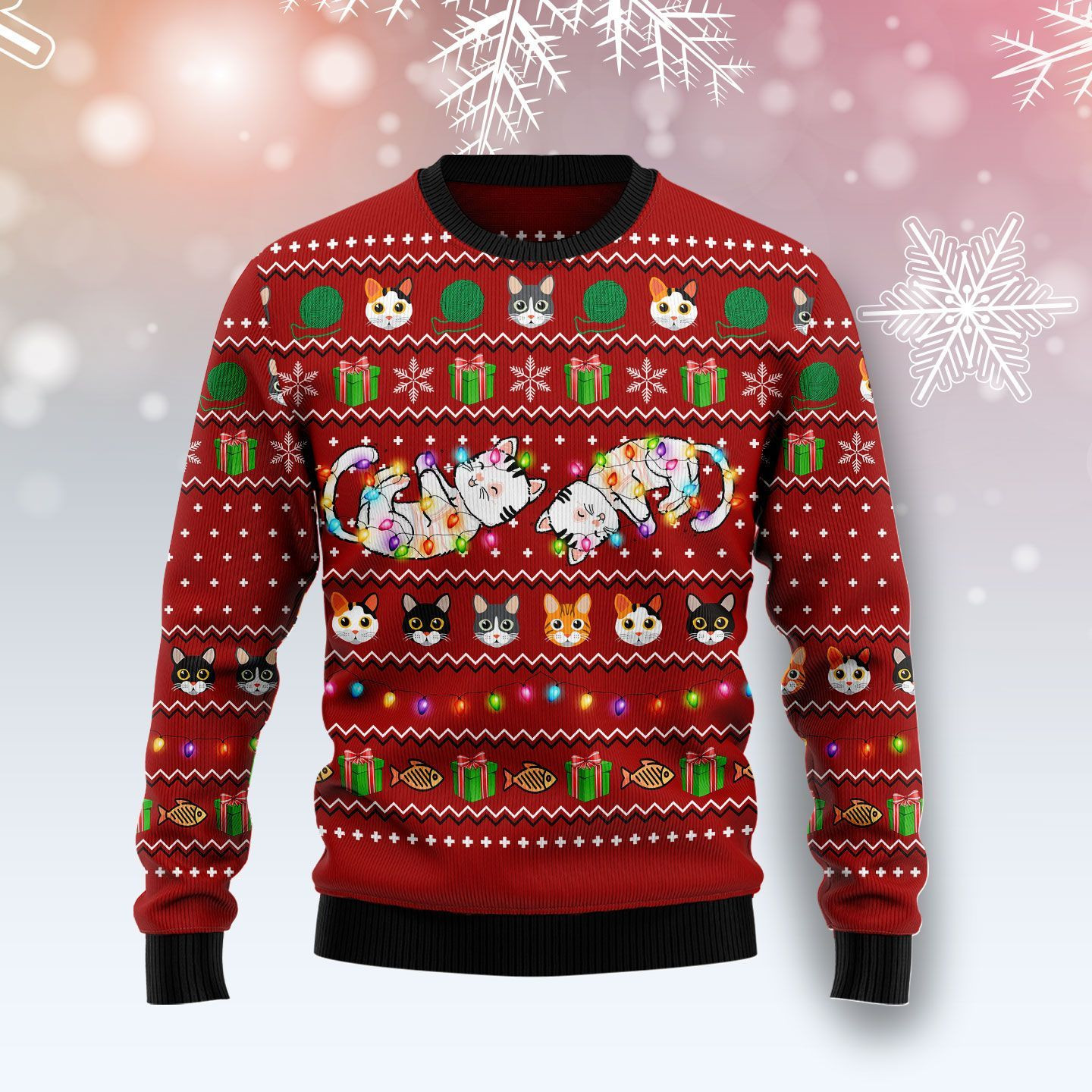 Cat Light Ugly Christmas Sweater All Over Print Sweatshirt Ugly