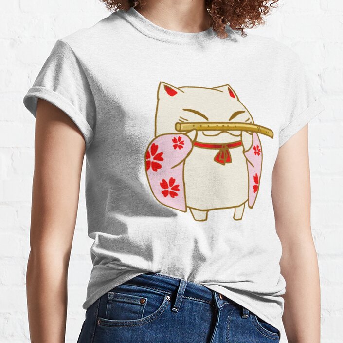 Cat Playing Flute with Japanese Kimono Classic T-Shirt