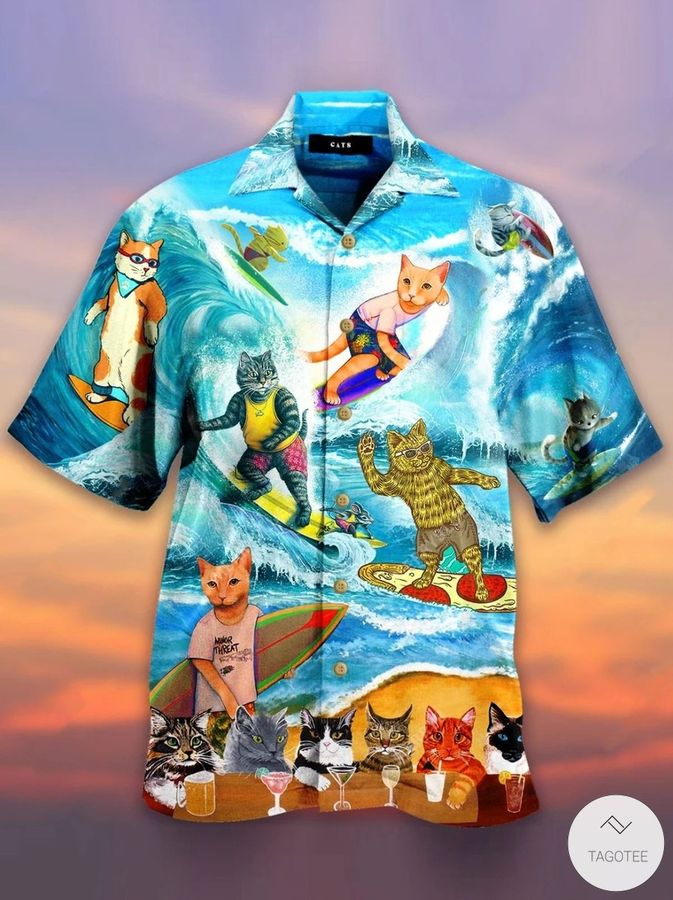 Cat Surfing Hawaiian Shirt