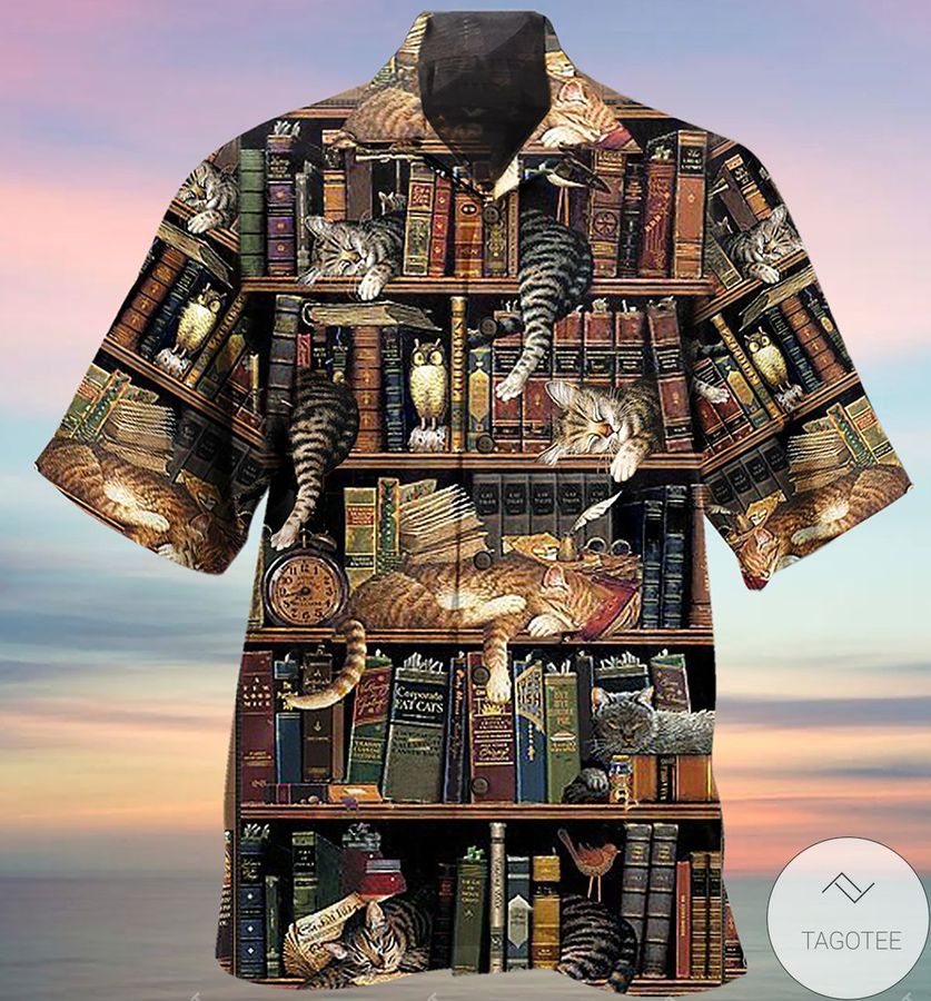 Cats Sleep On The Bookshelf Hawaiian Shirt