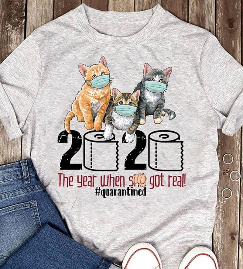 Cats Wearing Mask 2020 Toilet Paper Quarantined Gift For Cat Lovers Sport Grey T Shirt Men And Women S-6XL Cotton
