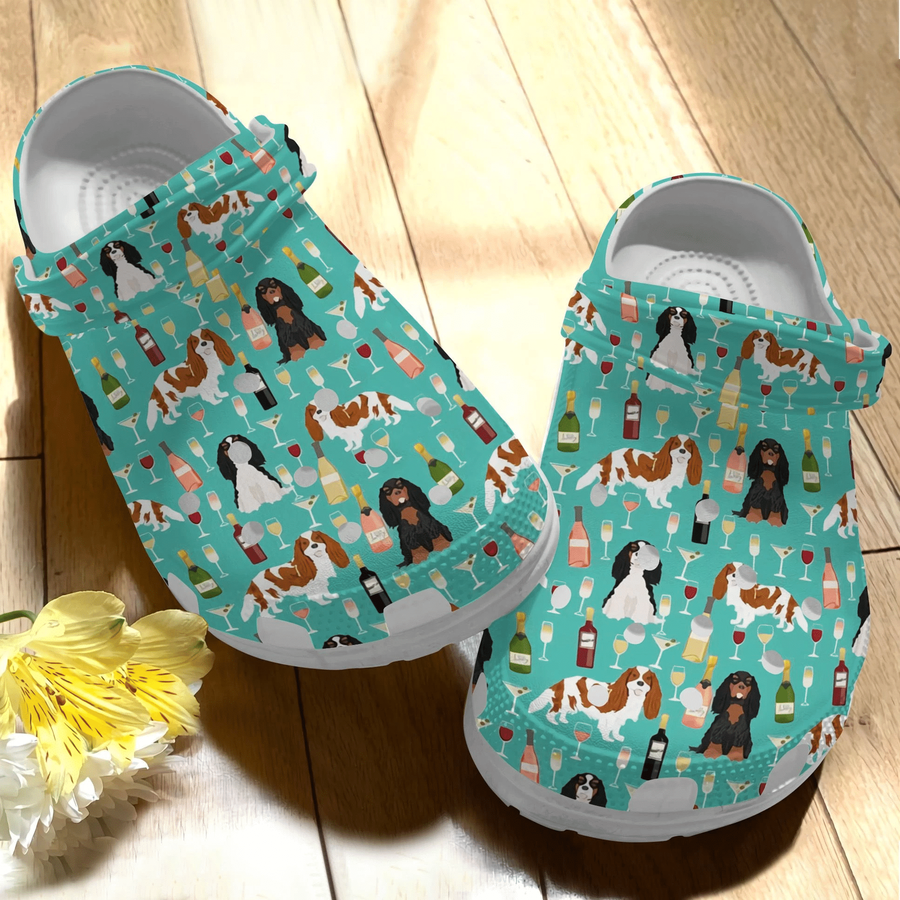 Cavalier And Wine Cute Dog  Gift For Lover Rubber Crocs Crocband Clogs, Comfy Footwear Men Women Size Us.png