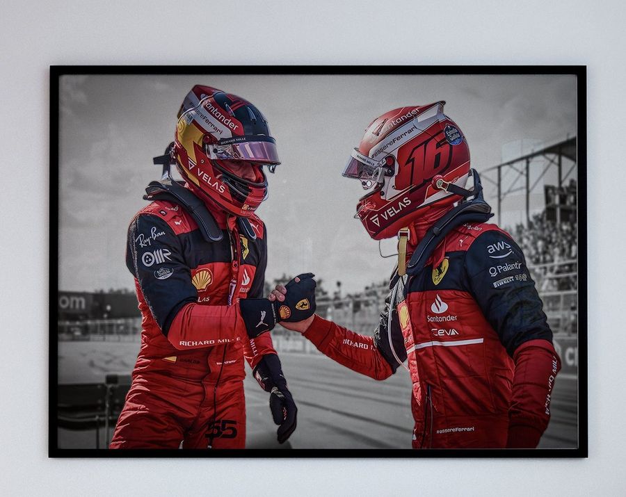 Charles Leclerc and Carlos Sainz Jr., Poster, Canvas, Ferrari Scuderia, F1 2022 Season, Man Cave, Wall Decor, F1 Art