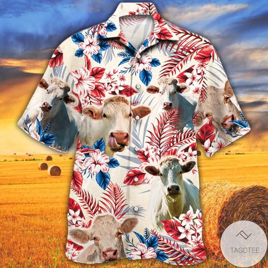 Charolais Cattle Lovers American Flag Hawaiian Shirt