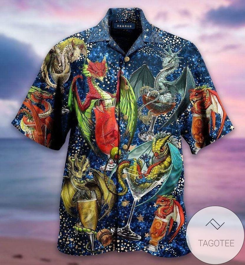 Check Out This Awesome Funny Dragon With Cocktail Galaxy Background Authentic Hawaiian Shirt 2022s