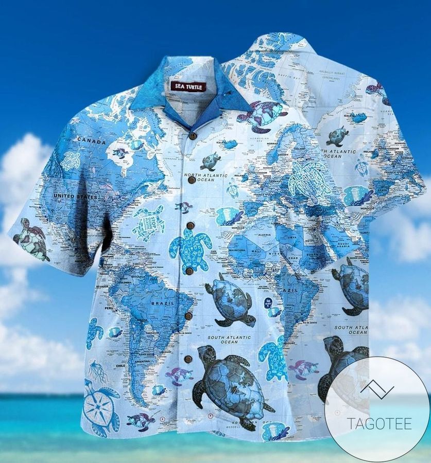Check Out This Awesome World Map Sea Turtles Authentic Hawaiian Shirt 2022