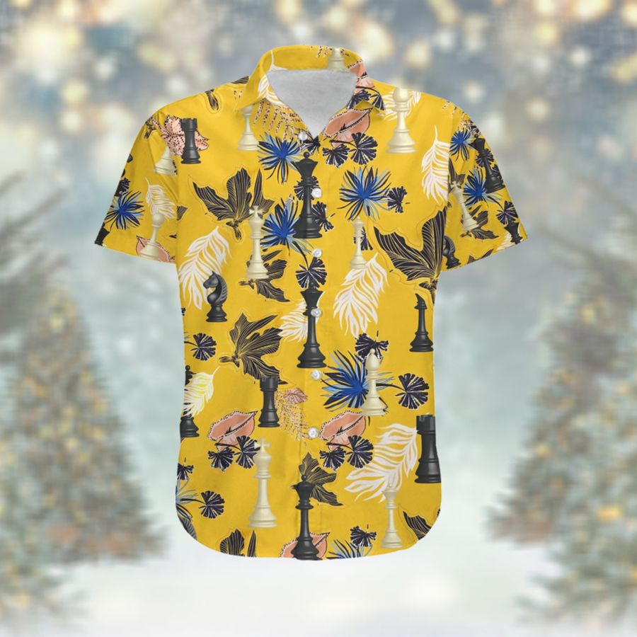 Chess Pieces Men Aloha Hawaiian Tropical Floral Button Up Shirt For Chess Players And Sport Lovers On Summer Vacation