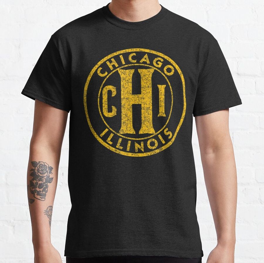 Chicago Illinois Vintage Sign Distressed Amber Print Classic T-Shirt
