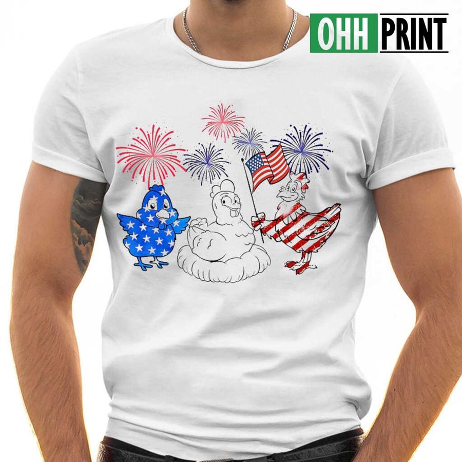 Chicken American Flag Colors Chicken Lovers Tshirts White