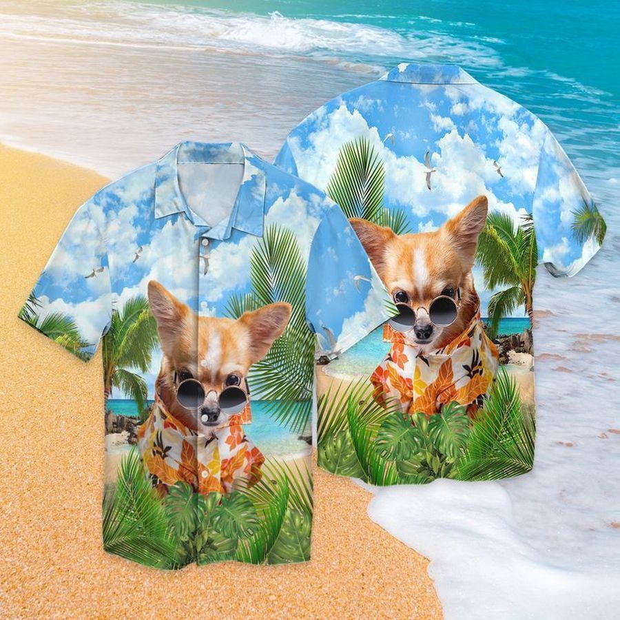 Chihuahua Dog To Beach Cool For Men And Women Graphic Print Short Sleeve Hawaiian Casual Shirt Y97