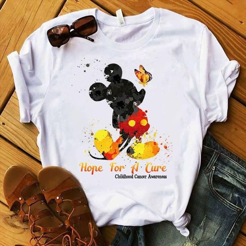 Childhood Cancer Awareness Mickey Mouse Hope For A Therapy Butterfly White T Shirt Men And Women S-6XL Cotton
