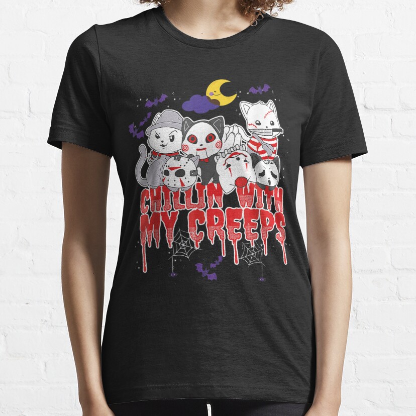 Chillin with My Creeps Funny Cat Horror Movies Serial Killer  Essential T-Shirt