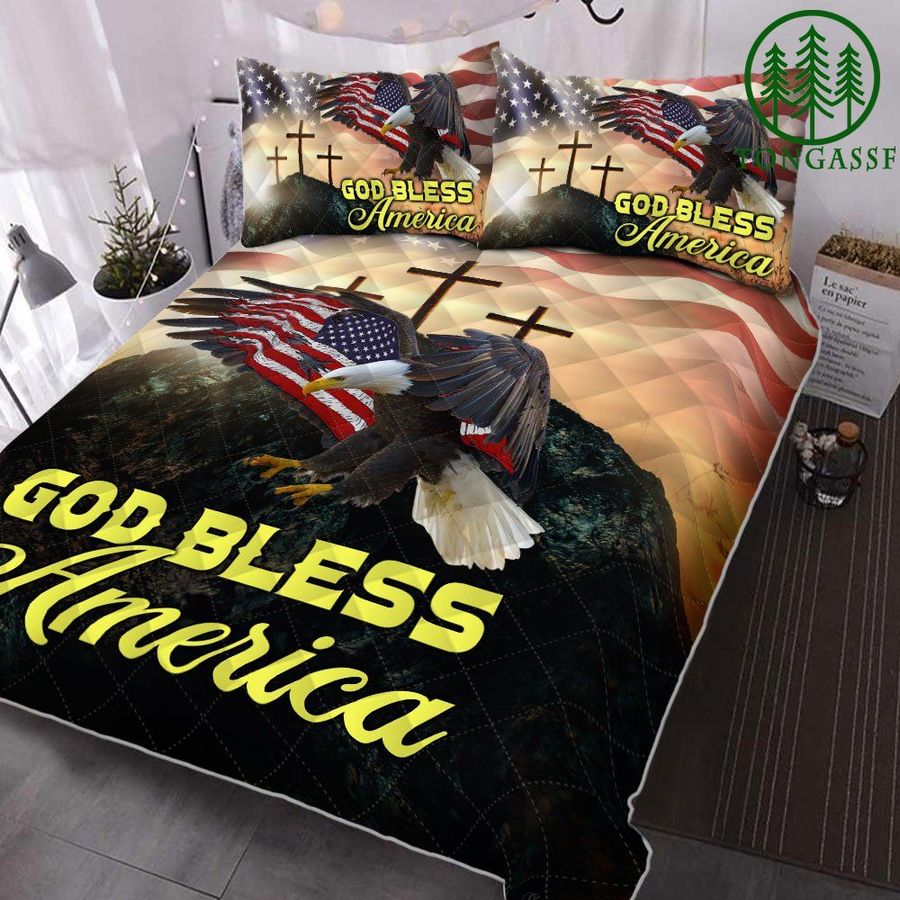 Christian Cross Eagle Quilt Bedding Set God Bless America