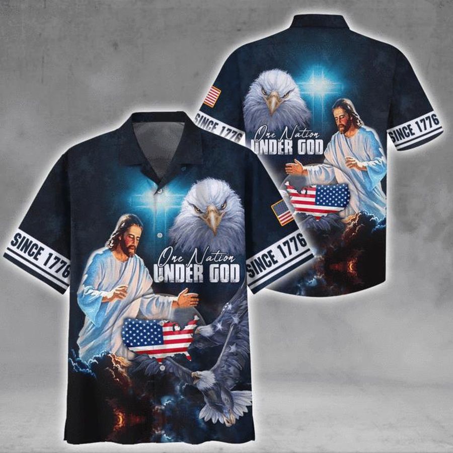 Christian Jesus One Nation Under God Since 1776 Hawaiian Shirt Pre11521, Hawaiian shirt, beach shorts, One-Piece Swimsuit, Polo shirt, funny shirts