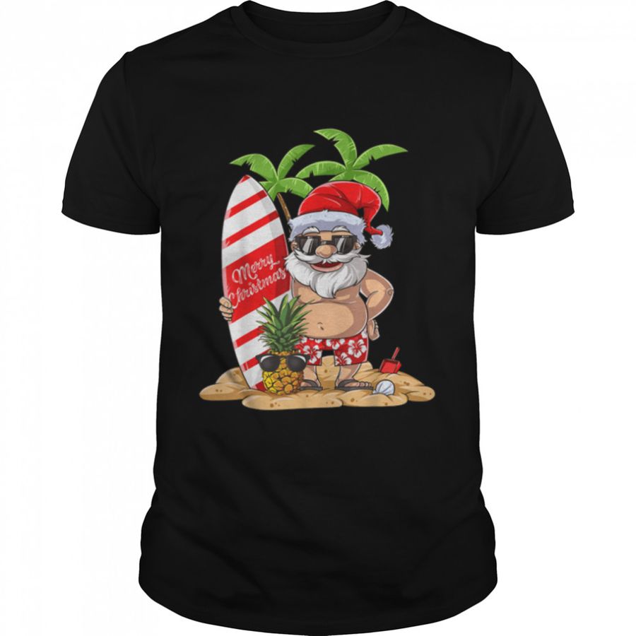 Christmas in July Santa Hawaiian Summer Surf Surfing Surfer T-Shirt B07PJ6WZHC