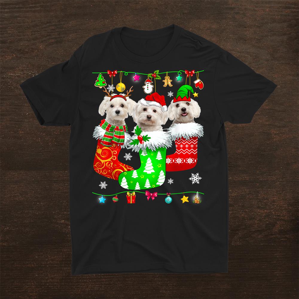 Christmas Socks Pajama Maltese Dog Puppy Lover Shirt