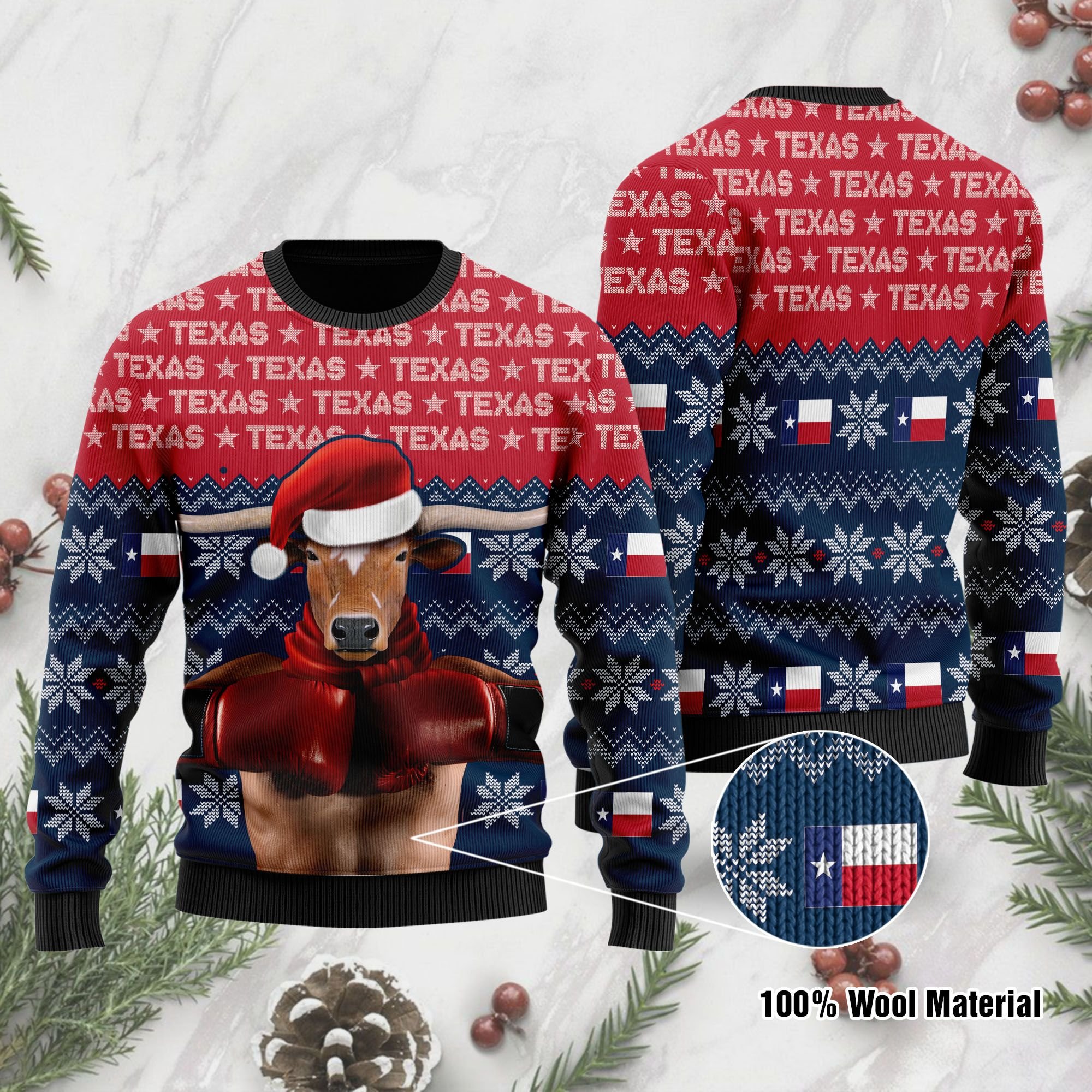 Christmas Texas Boxing Longhorn Ugly Sweater