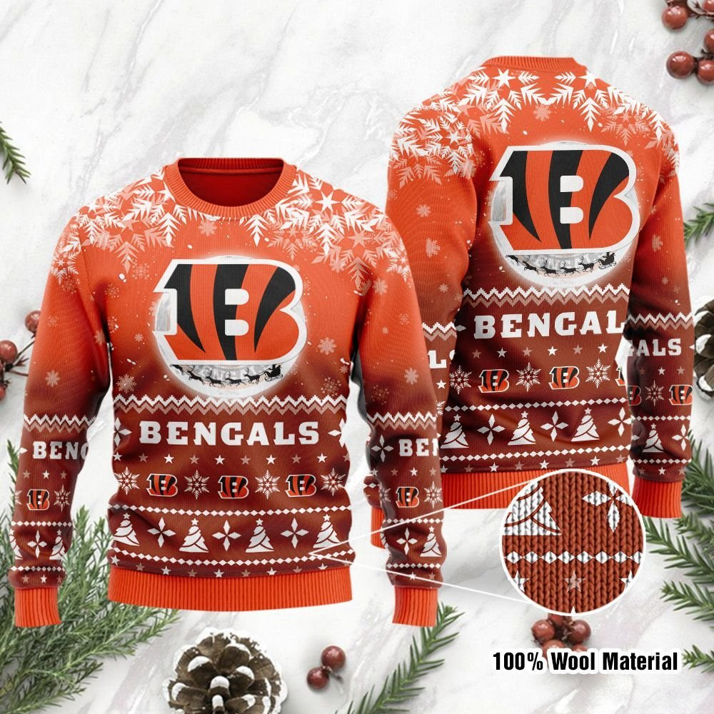 Cincinnati Bengals Santa Claus In The Moon Ugly Christmas Sweater